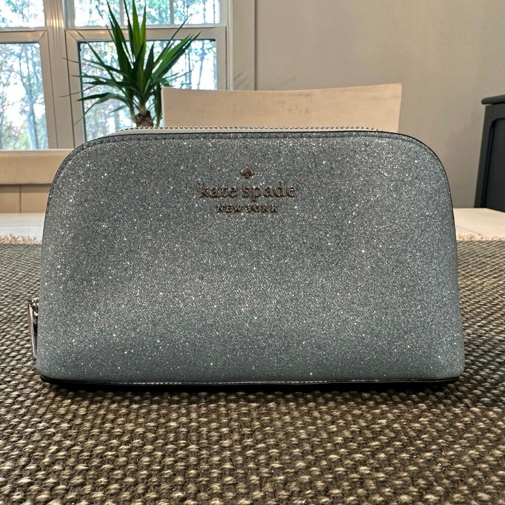 Kate Spade Blue Glitter Makeup Bag